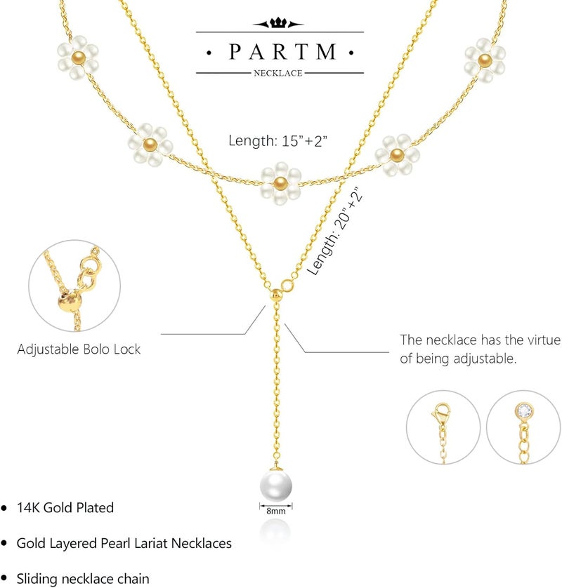 Partm Pearl Necklace for Women Trendy 14K Gold Plated Dainty Pearl Pendant Choker Set Handmade Pearl Gold Necklace Non Tarnish Simple Cute Jewelry Gifts for Women - Image 4